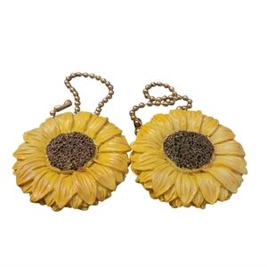 Lot Of 2 Sunflower Ceiling Fan Light Pull Chains Resin 5.5" Country Yellow New